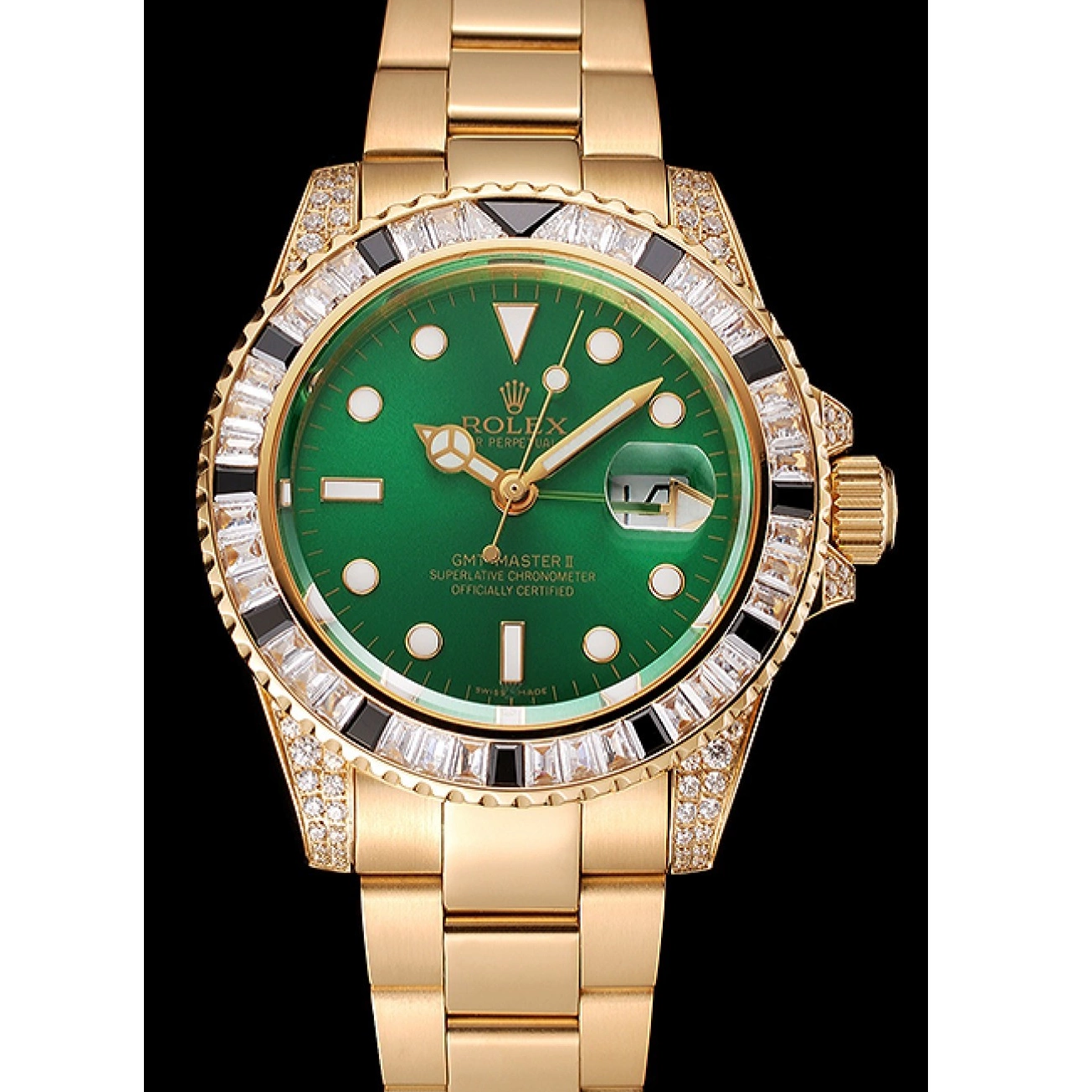 Aaa replica watch Rolex And Stone Bracelet GMT Gold Master Green Swiss Set II Dial 1453748 Case Bezel 0528